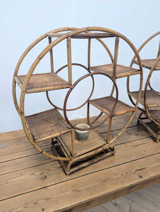 Pair of Vintage round bamboo display stands - Delivery available 0307
