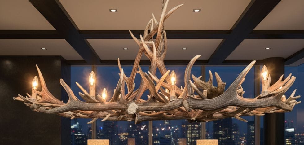Vintage Oval Rustic Antler Chandelier 8 Lamps - Delivery Available