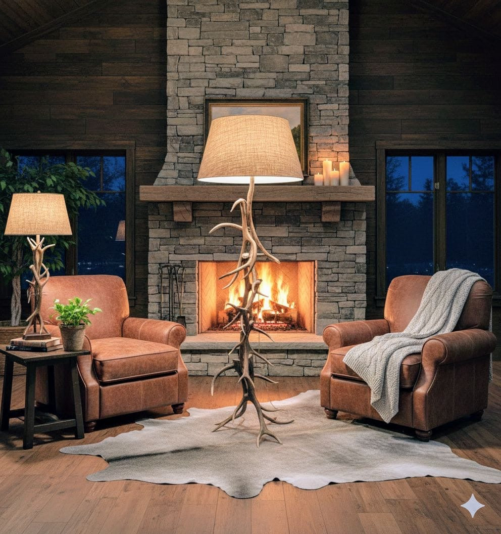 Vintage Rustic Antler Red deer floor Lamp - UK Delivery Available