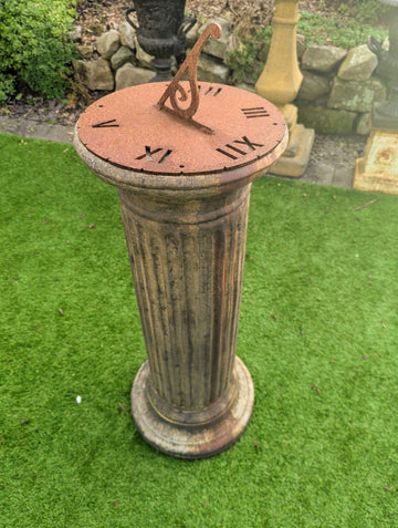 Vintage style English Stone reeded Sundial garden column - Delivery available