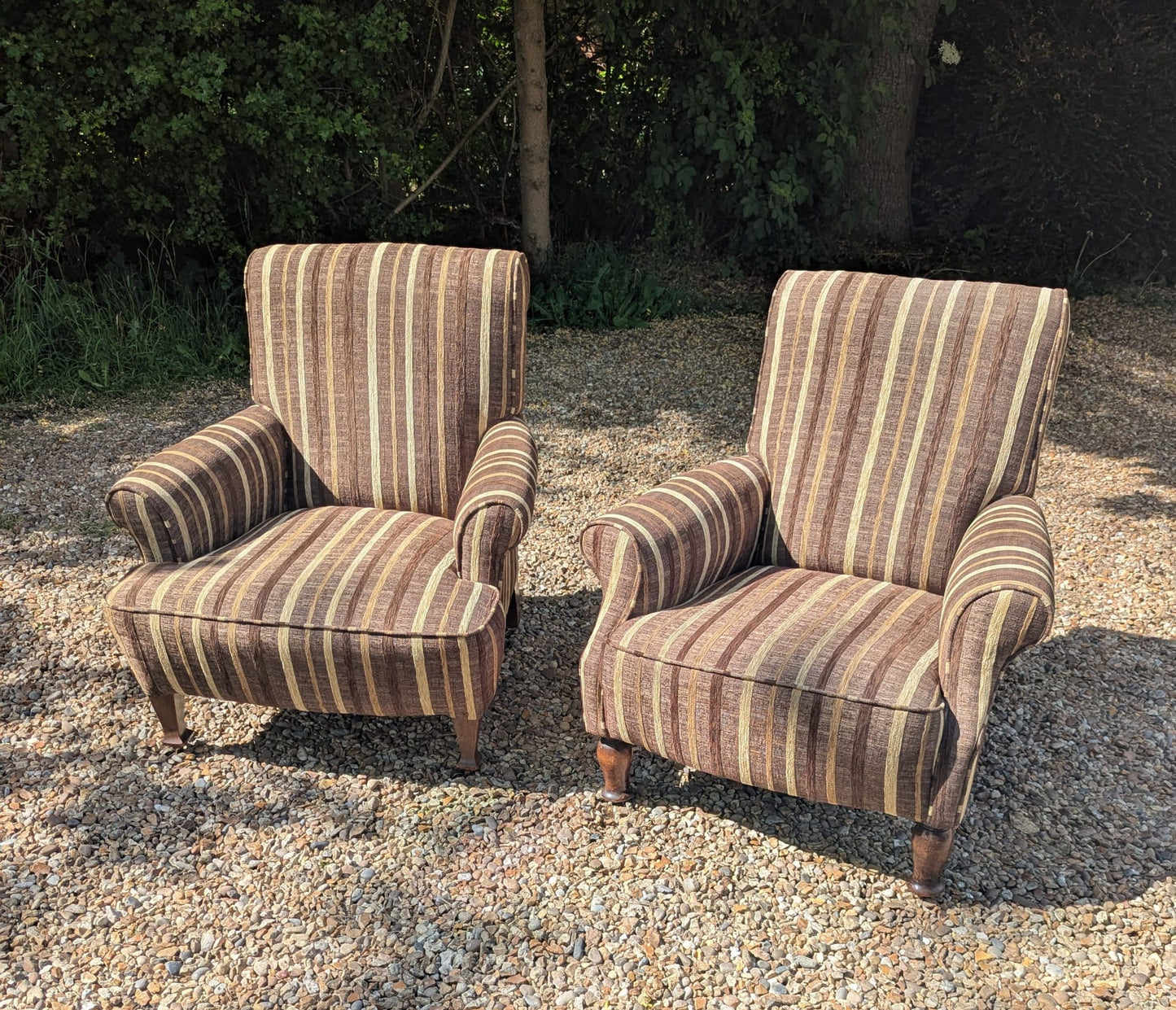 Pair Victorian library chairs Carskiey House stripe - Delivery Available
