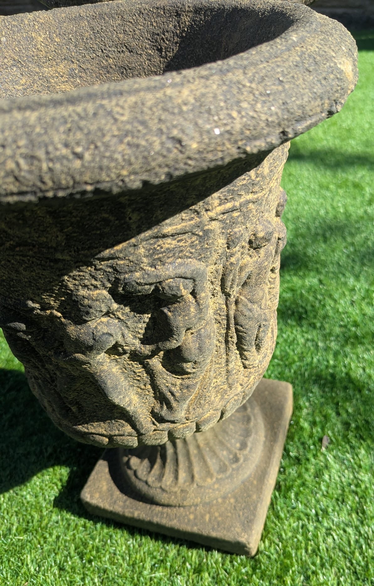Pair 19th C Italian Style Stone Urns Classical Figure Decor - Delivery Available