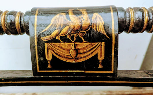 19th Century Pair Regency Ebonized & Gilt Hand Painted Side Chairs - Delivery available 0169.