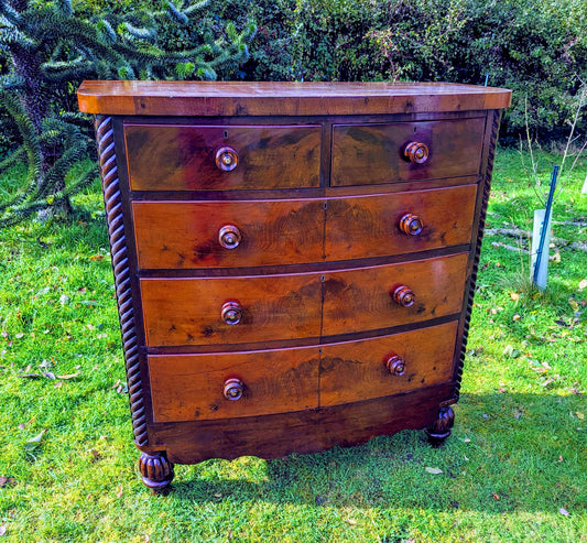 Victorian bow fronted 2 short over 3 long chest of  drawers