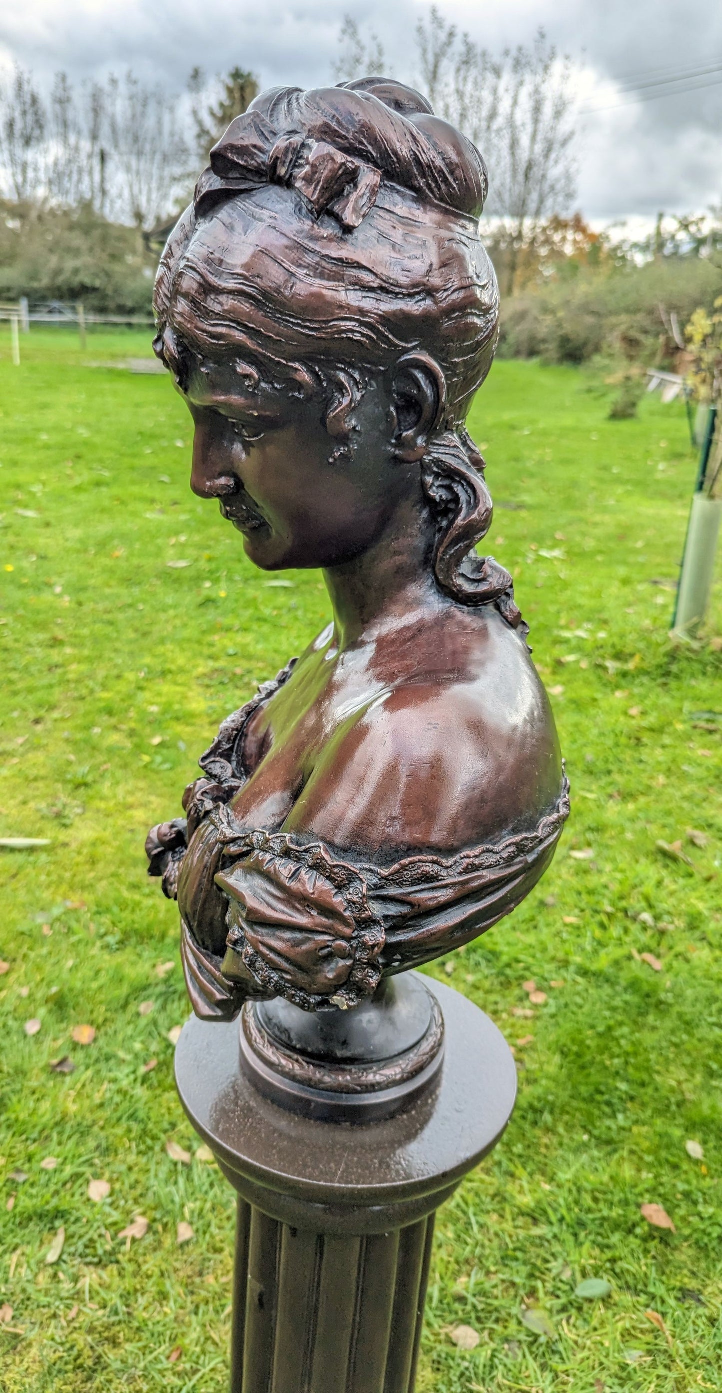 Late 19th century bronzed bust & column