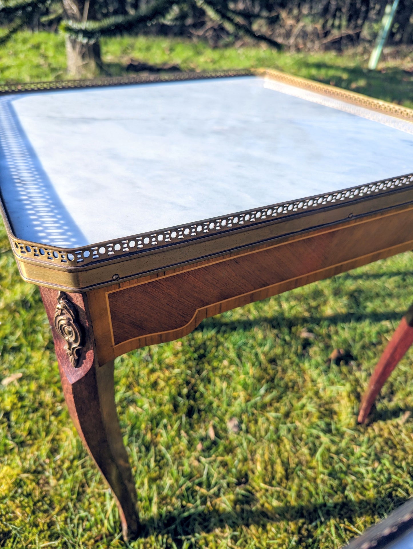 French inlaid walnut ormolu mounted side tables