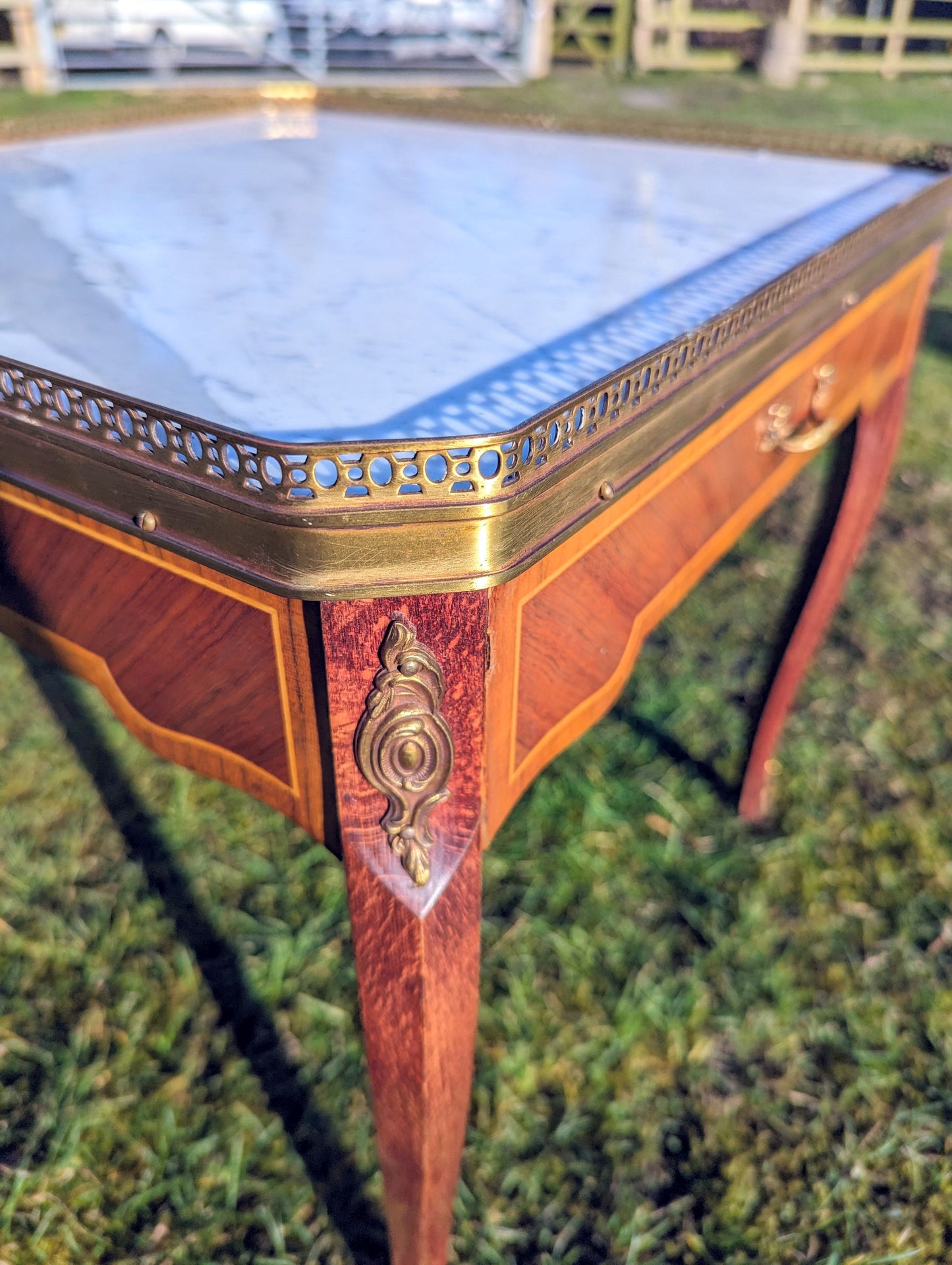 French inlaid walnut ormolu mounted side tables