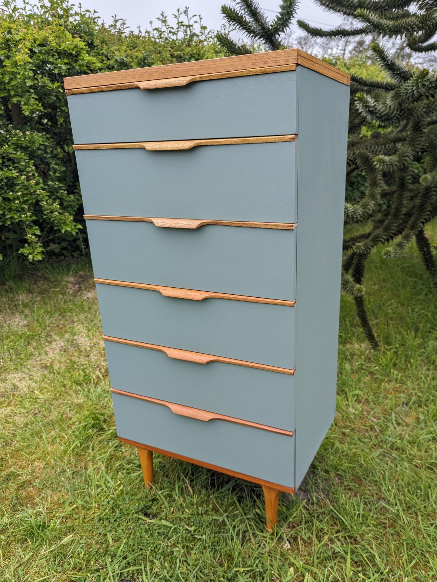 Vintage 1960s Austinsuite Painted & Teak Tall Boy Chest - Delivery Available