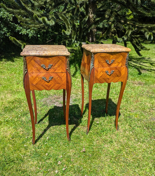 Beautiful French Louis XV Tulipwood Marquetry Side Tables - Delivery Available