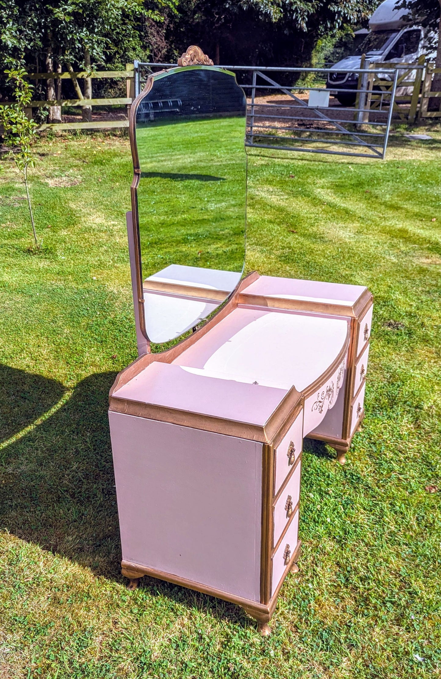 Vintage Art Deco Dresser With Bevelled Edge Mirror