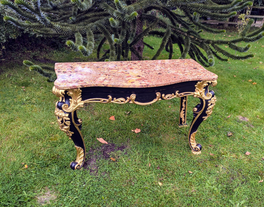 Exquisite Rococo Gilt Console Shaped Breche D Alep Marble  - Delivery Available