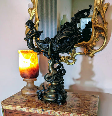 Renaissance Revival Bronze Ewer Nautilus Cup Dolphin Feet, Signed 19th century - Free UK Delivery