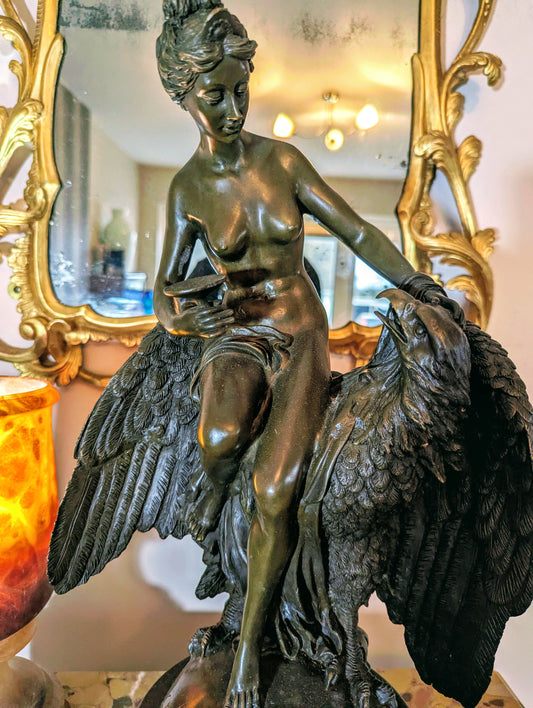 Greek Goddess Eagle of Zeus Statue Crafted by Louis Charles Hippolyte Buhot - Free UK Delivery