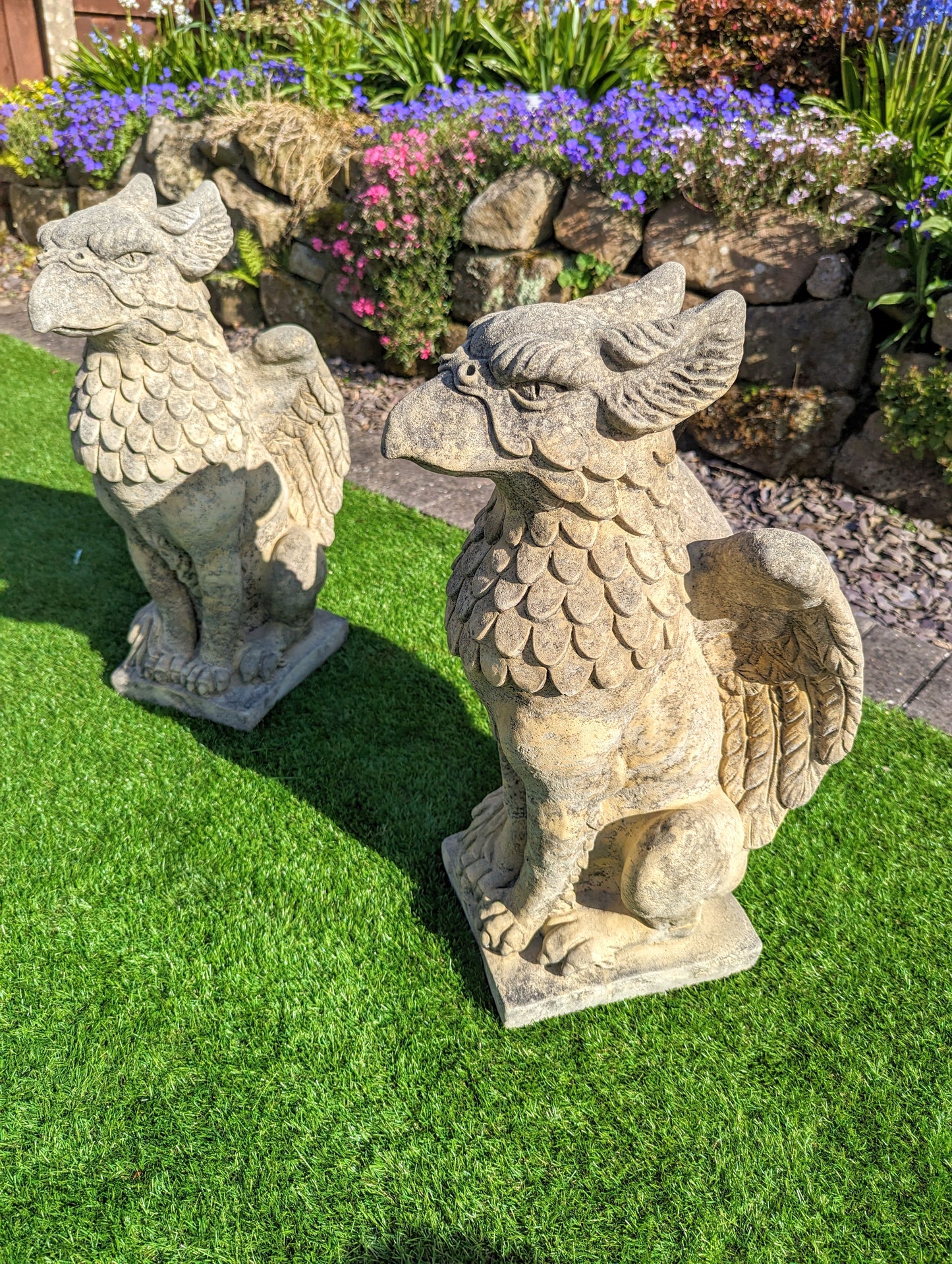 Winged Griffins garden ornament English stone