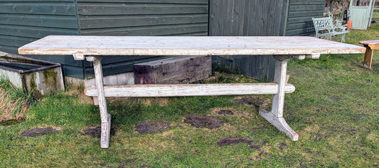 Vintage Large Pine refectory table 6 plank top shaped legs - Delivery available