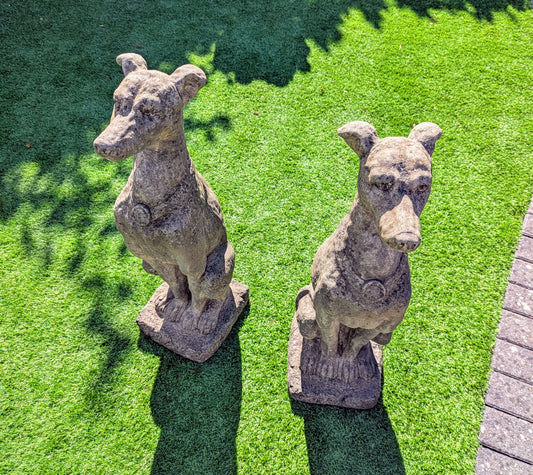 Pair 19th century vintage style stone Italian hound dogs - Delivery included UK.
