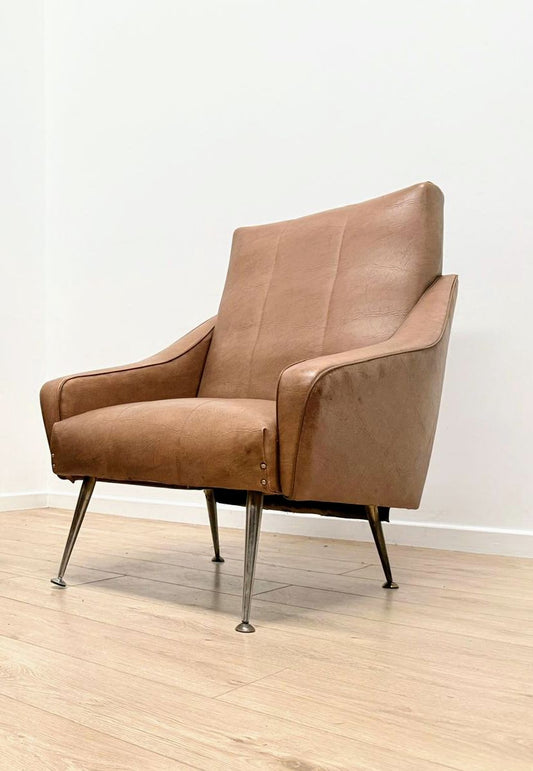 Quality Vintage 1960 Italian Armchair Brass Taper Supports -  Delivery Available 0139.