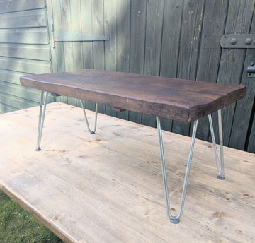 Vintage reclaimed chopping Block Coffee Table with steel Legs - Delivery available 0205.