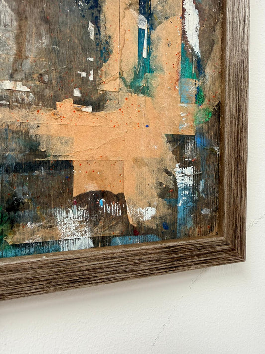 Original British mid century art School mixed media collage oil on board abstract Girl painting signed Easal - UK Delivery Included 0143.