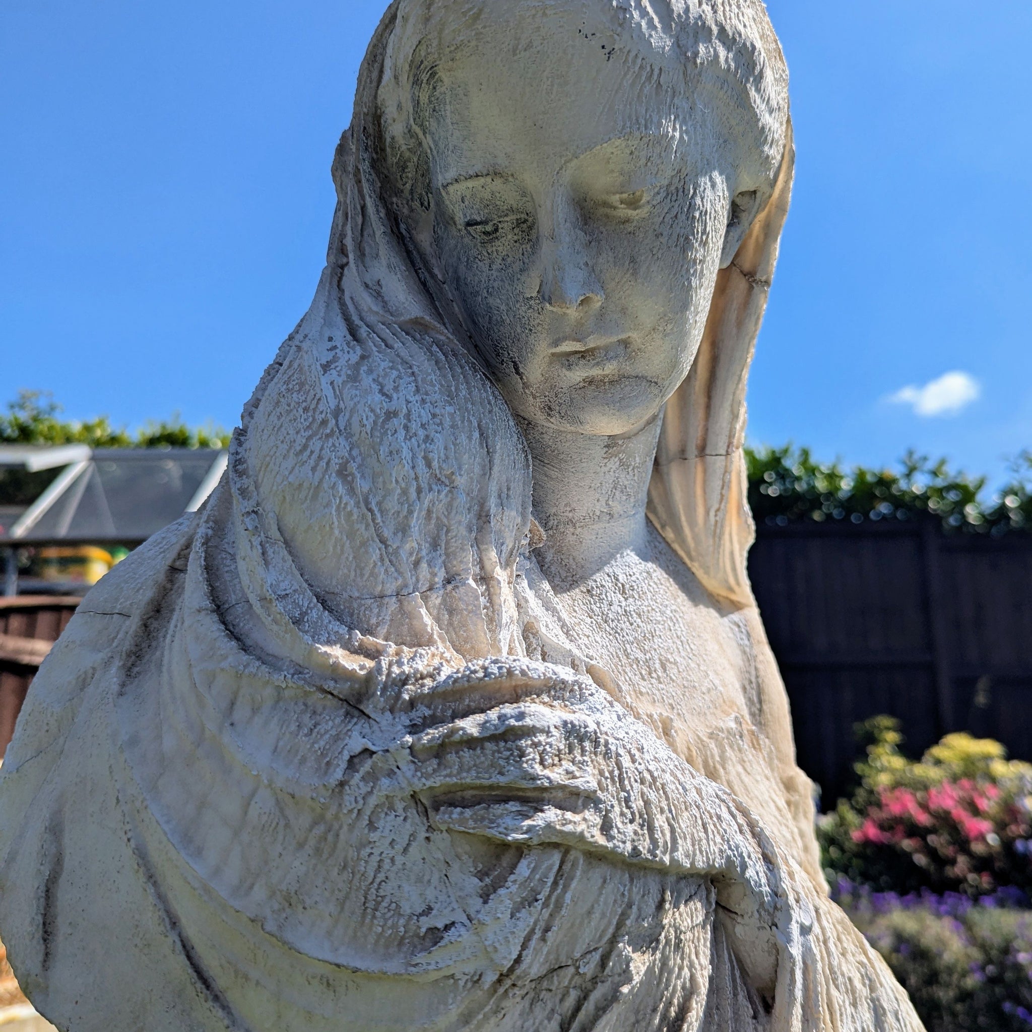 Beautiful weathered Carved Marble Madonna & Child Bust - Free UK Delivery