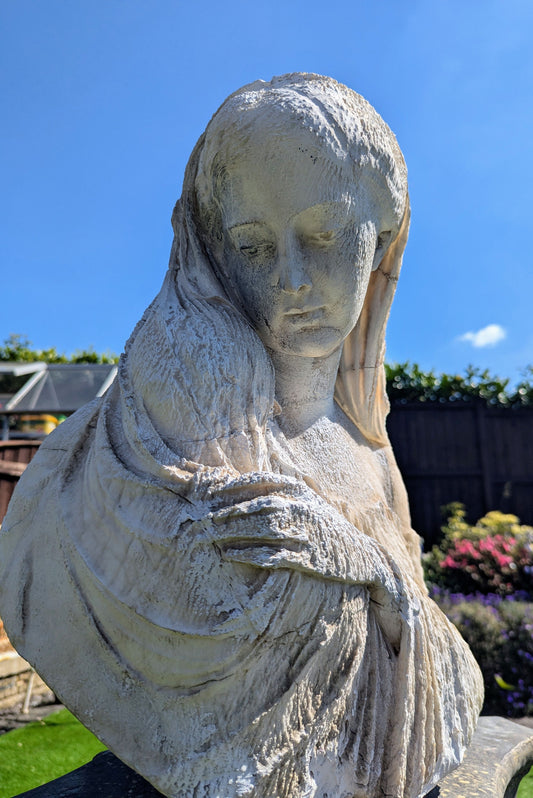 Beautiful weathered Carved Marble Madonna & Child Bust - Free UK Delivery