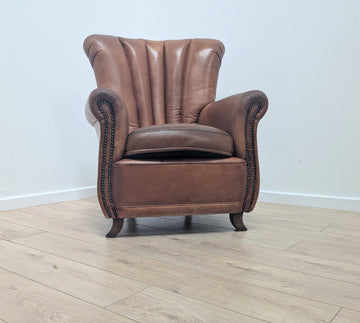 Retro 80’s leather tan Tetrad Ella Club chair, Delivery available - 0346