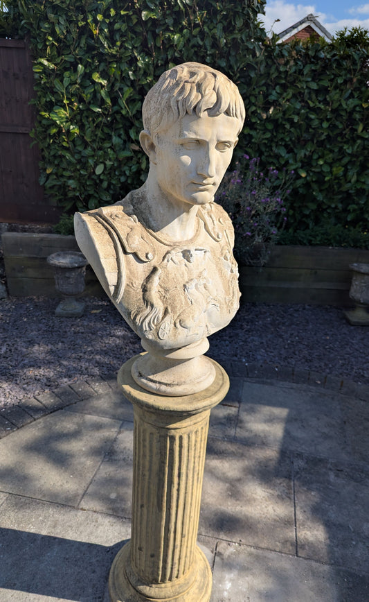 Mid 20th Century Classical Stone Bust Cesar Augustus - UK Delivery Included