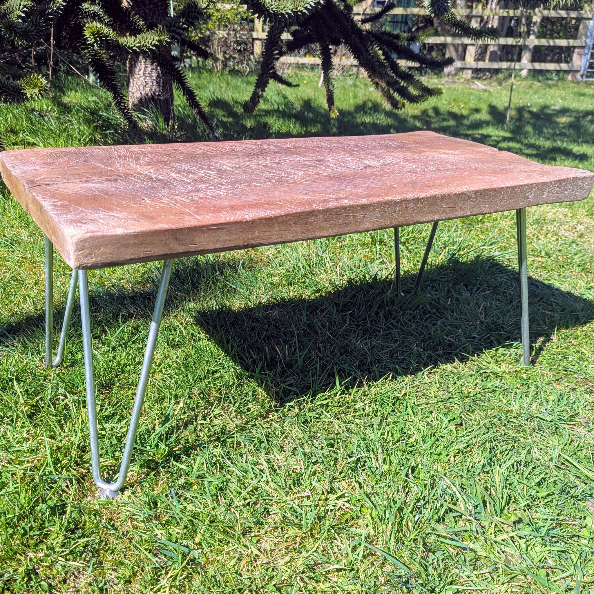 Vintage reclaimed chopping Block Coffee Table with black steel Legs - Free UK Delivery