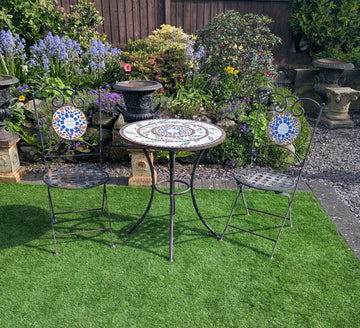 Vintage metal bistro table and chair set with Mosaic detail - Delivery available 0322