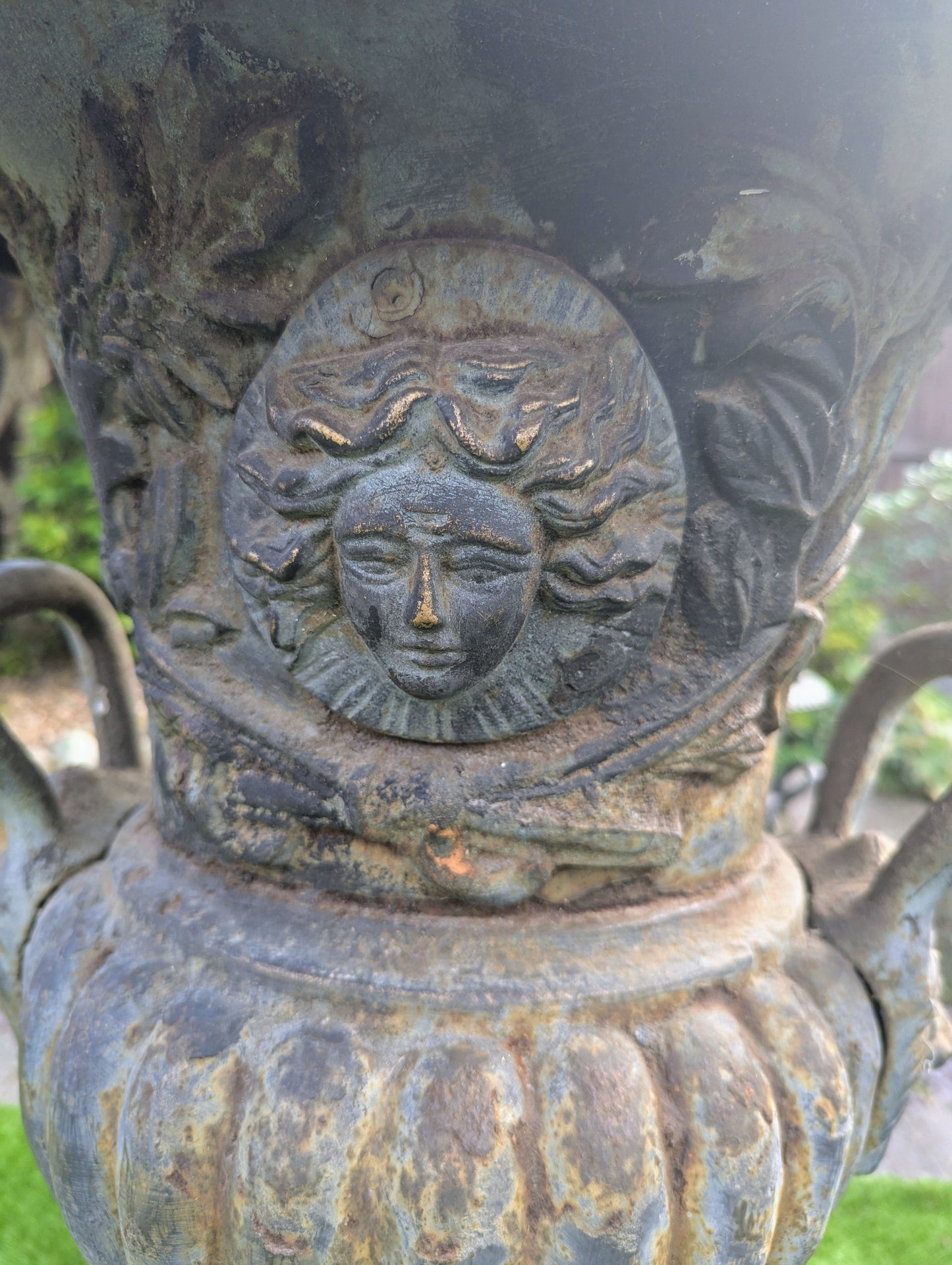 Pair huge 19th Century cast iron Campana Urns Lion handles - UK Delivery Available