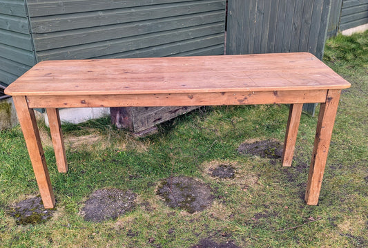 Vintage Rustic Pine refectory table 5 plank top, stout legs - Delivery available