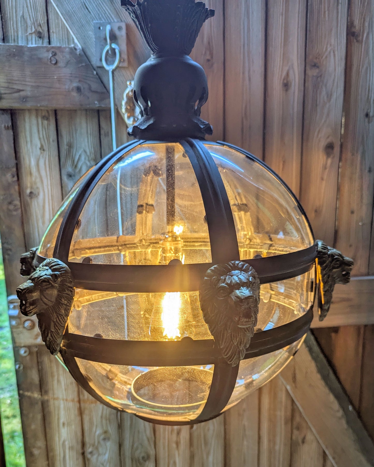 Bronze Verdigris & Brass Lions Glass Globe Lantern - Delivery Available In UK