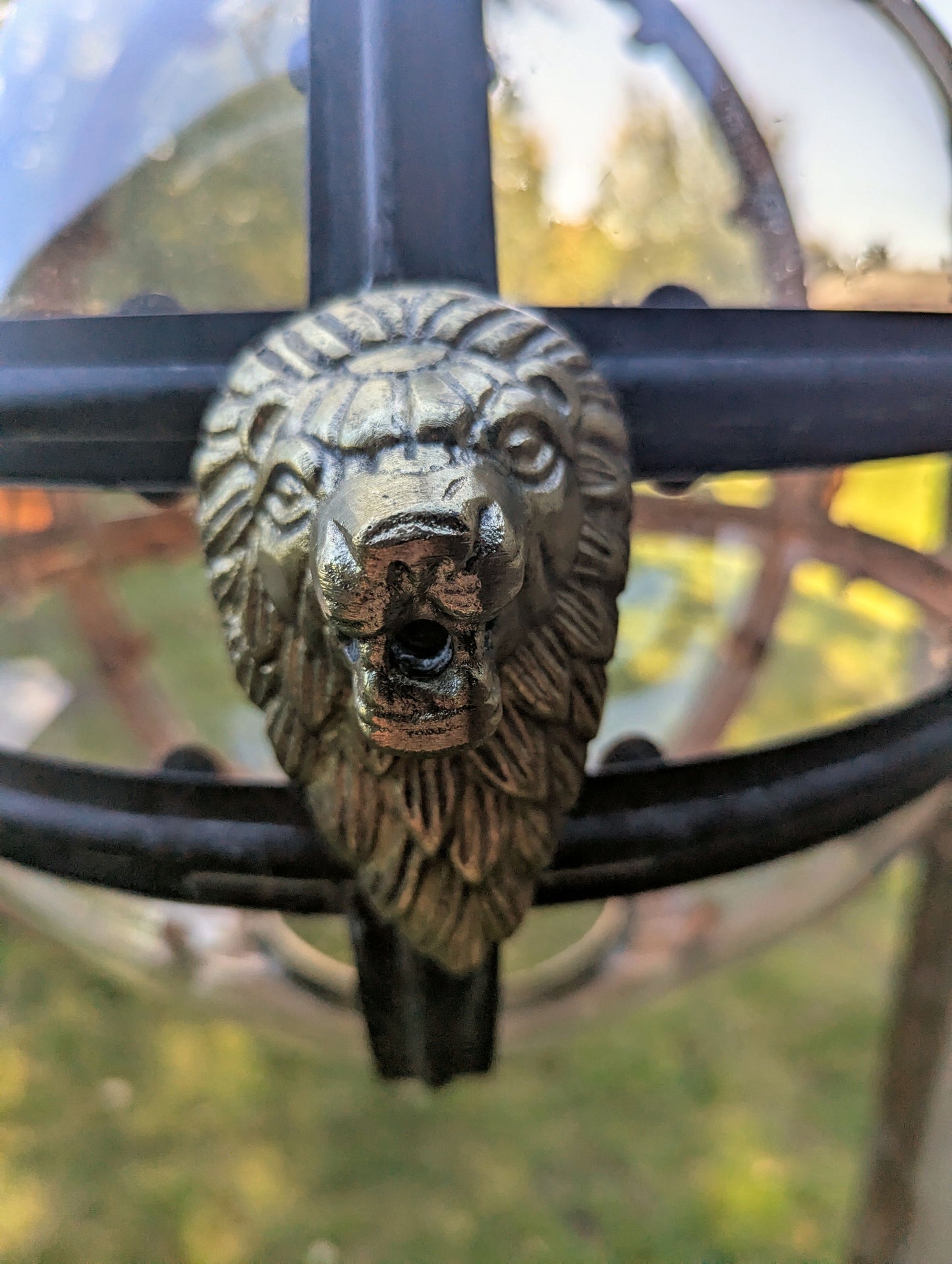 Bronze Verdigris & Brass Lions Glass Globe Lantern - Delivery Available In UK