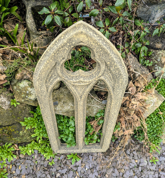 Small church window garden ornament English stone -  Delivery available 0159.