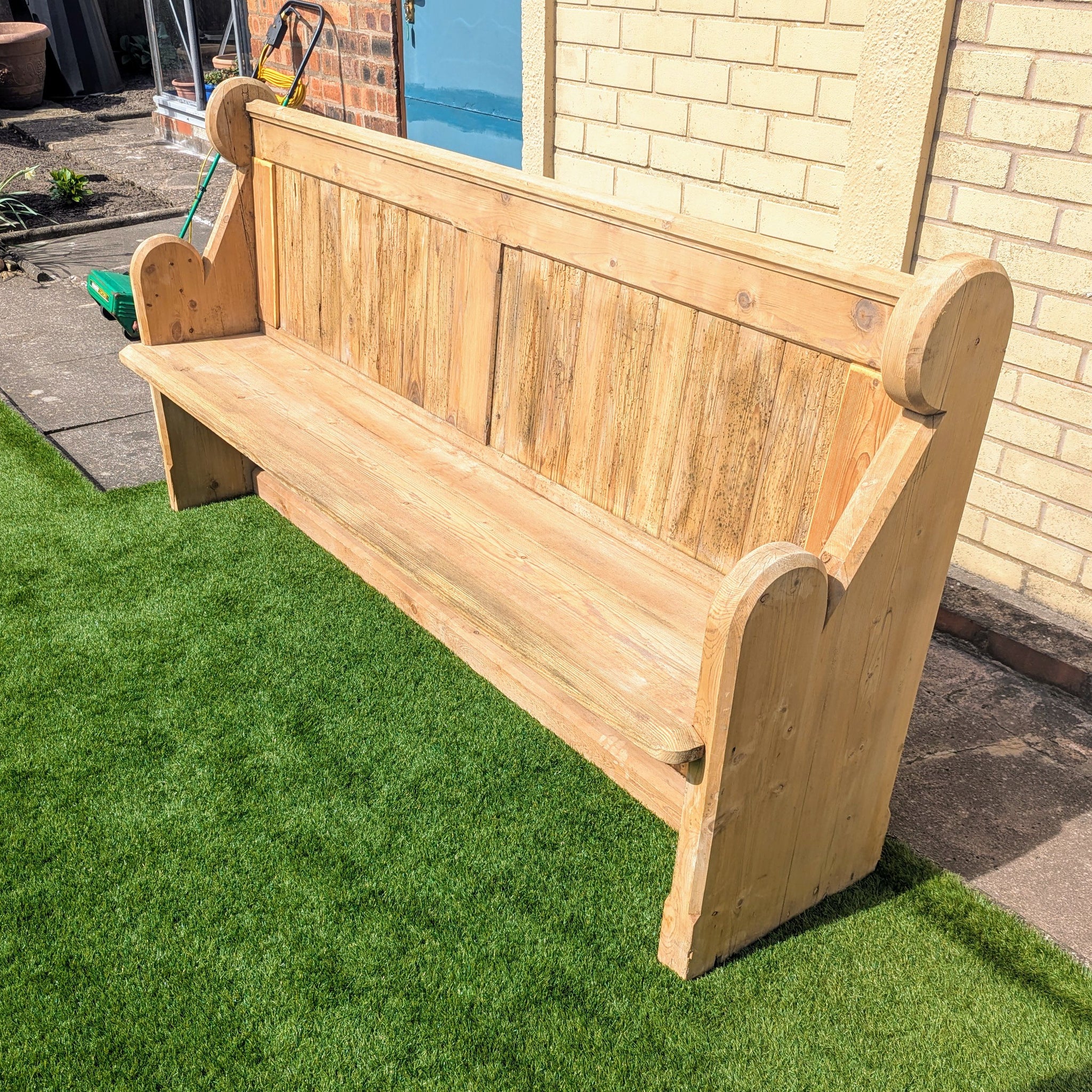 Charming Vintage Rustic Stripped Pine Victorian Church Pew - Delivery Included