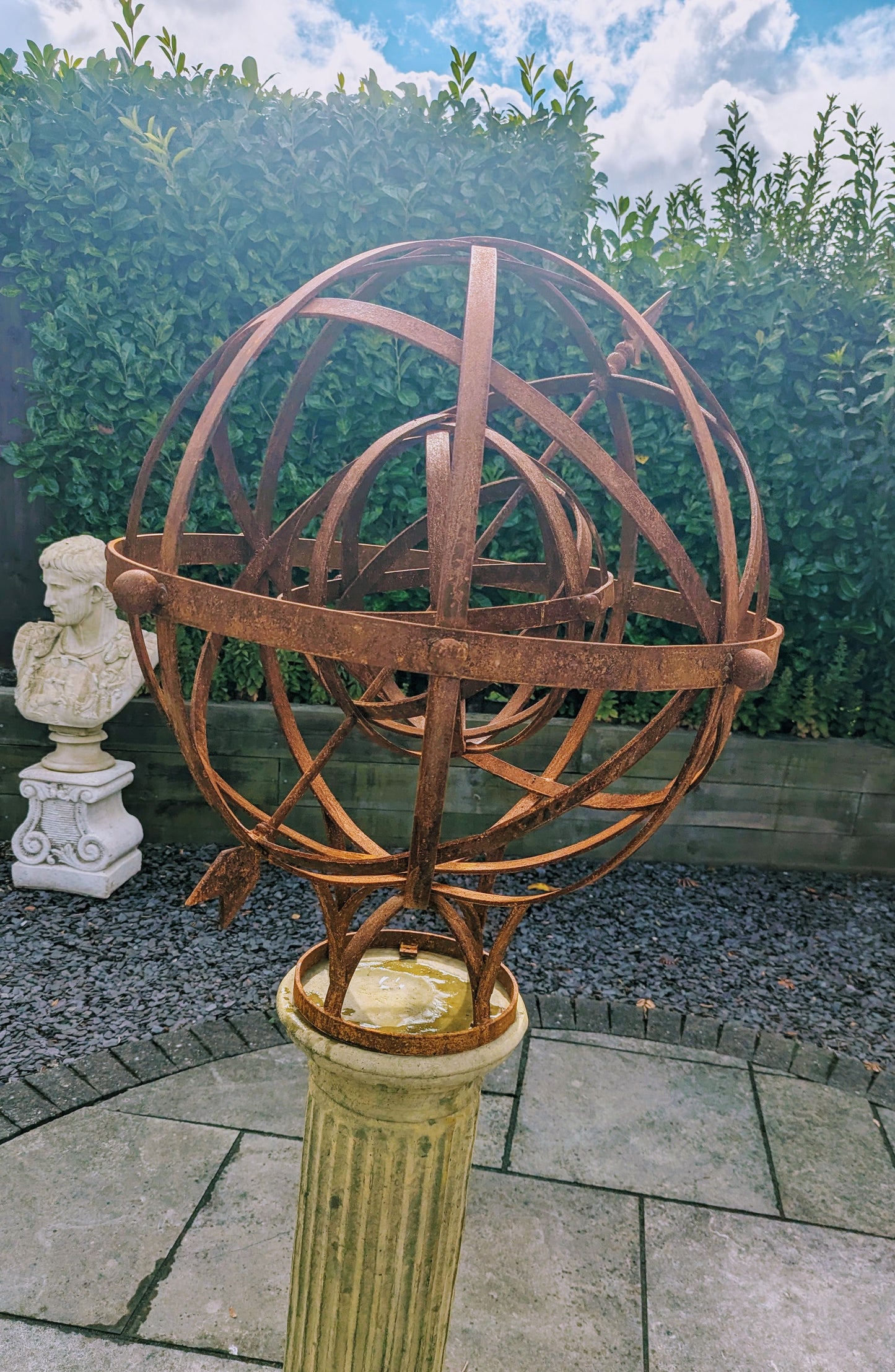 Vintage Armillary sphere with  internal revolving ball English blacksmith made - delivery included