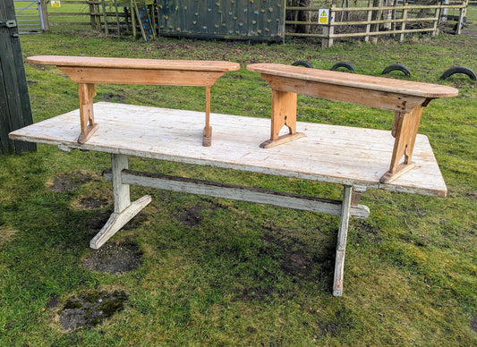 Pair of vintage Pine Benches / small tables -Delivery Available
