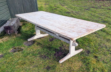 Vintage Large Pine refectory table 6 plank top shaped legs - Delivery available