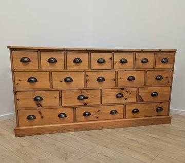 Vintage pine bank of 19 drawers haberdashery 0305.