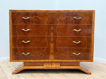 Italian Inlaid Art Deco Walnut Route Chest Dresser - Delivery available 0179.