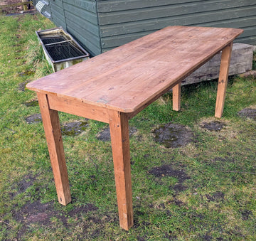 Vintage Rustic Pine refectory table 5 plank top, stout legs - Delivery available