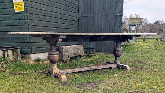 Vintage Extra Large Pine refectory table, shaped legs - Delivery available