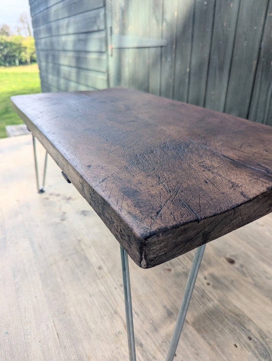 Vintage reclaimed chopping Block Coffee Table with steel Legs - Delivery available 0205.