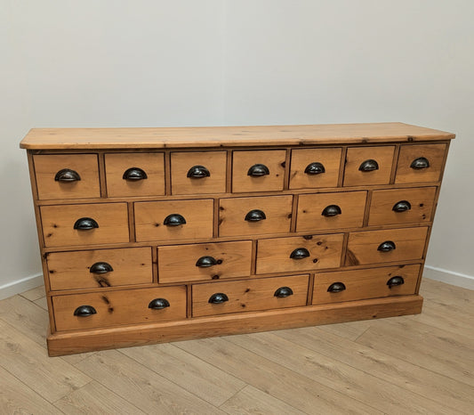 Vintage pine bank of 19 drawers haberdashery 0305.