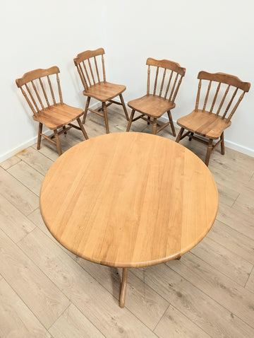 Vintage style Beech wood farmhouse dining table & 4 chairs - Delivery available 0037