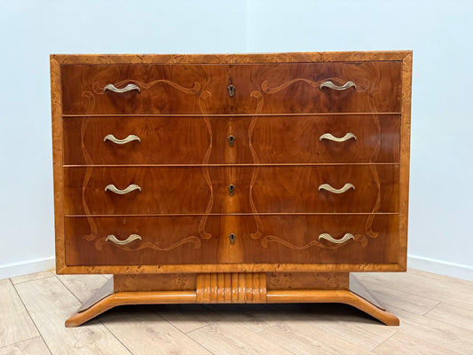 Italian Inlaid Art Deco Walnut Route Chest Dresser - Delivery available 0179.