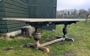 Vintage Extra Large Pine refectory table, shaped legs - Delivery available 0009.