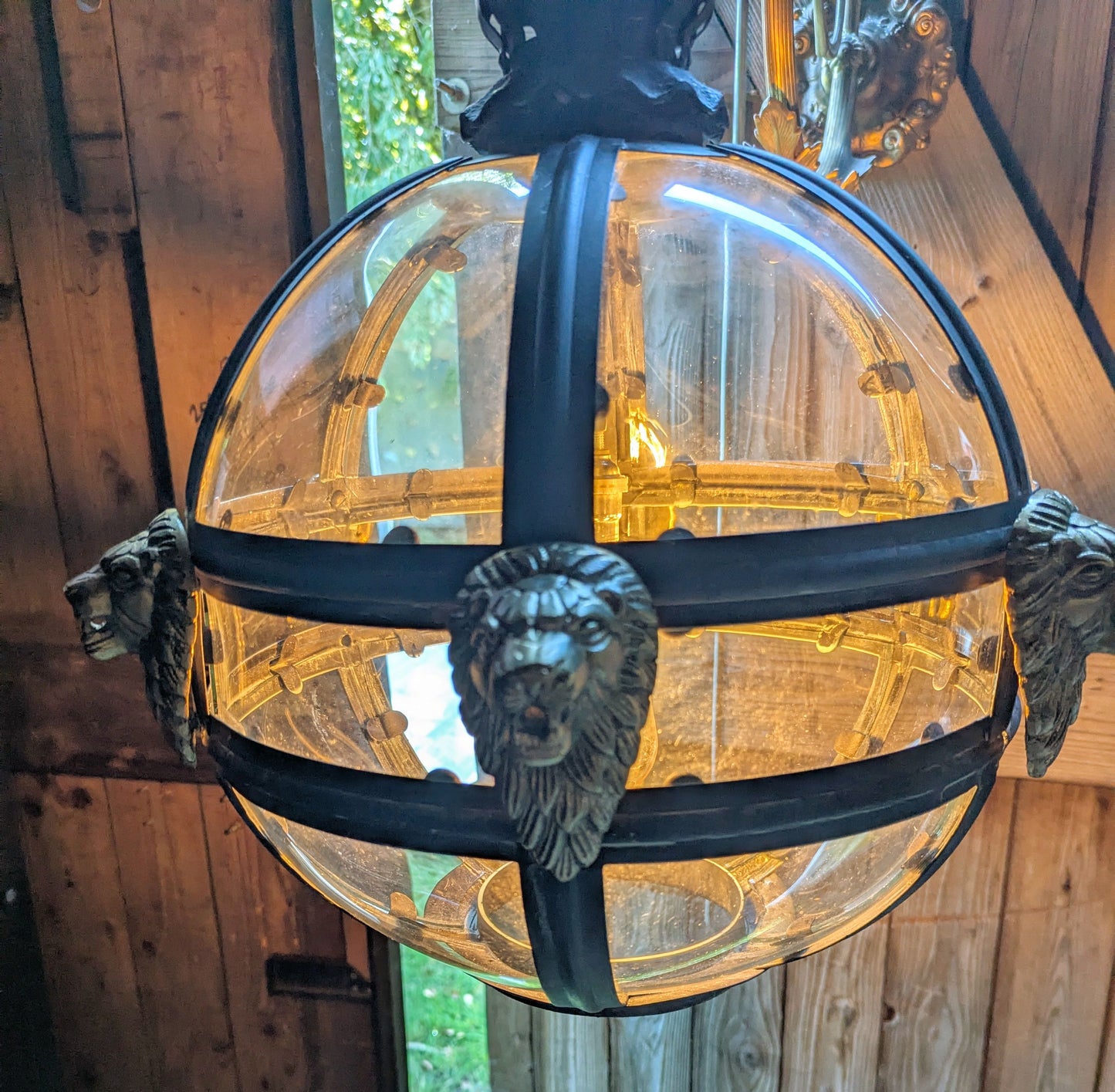 Bronze Verdigris & Brass Lions Glass Globe Lantern - Delivery Available In UK