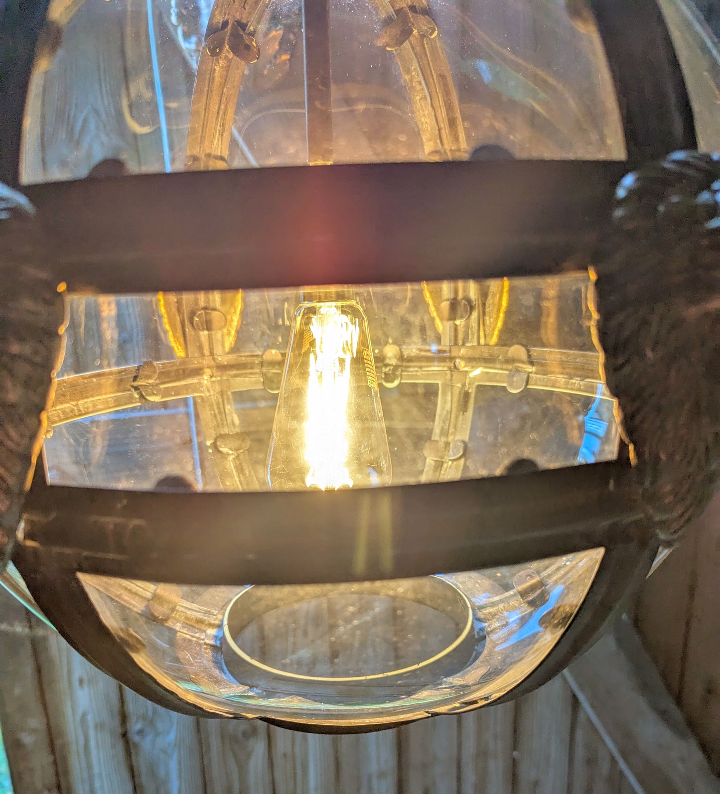 Bronze Verdigris & Brass Lions Glass Globe Lantern - Delivery Available In UK