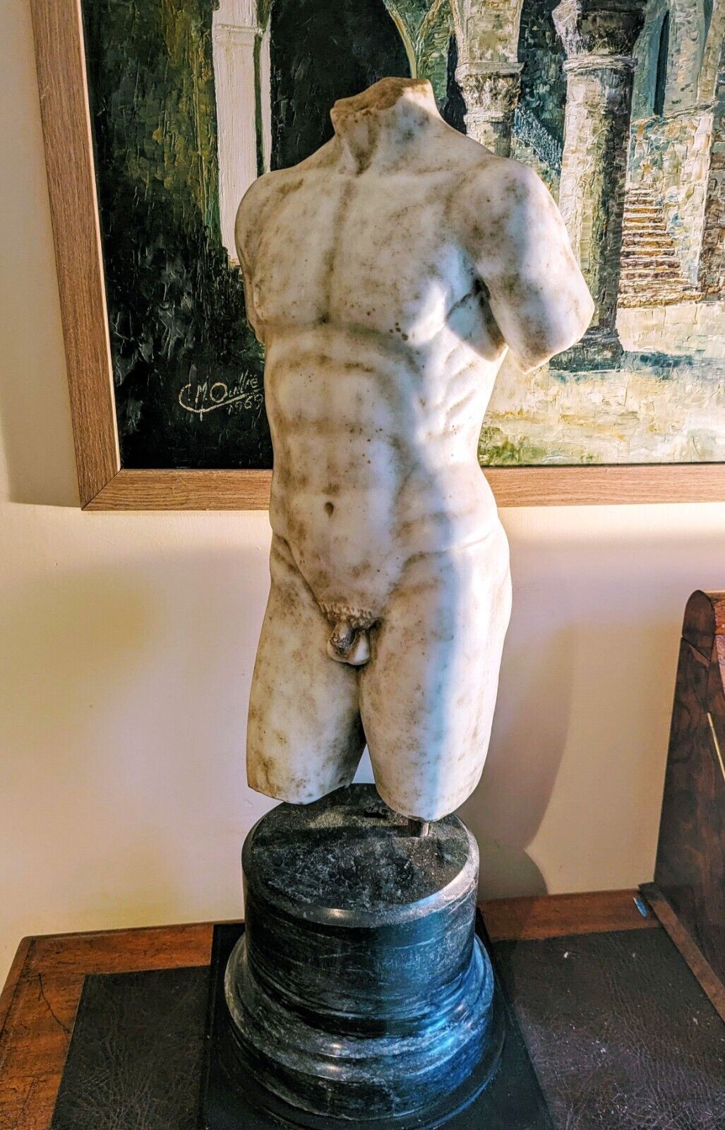 Superb Mid Century Grand Tour Solid Marble Revolving Torso - Delivery Available